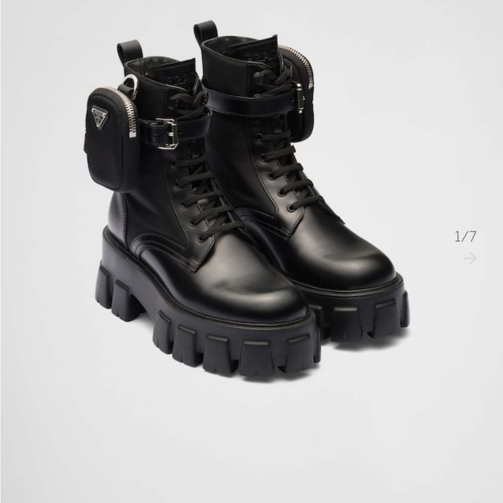Prada’s iconic Monolith leather and nylon fabric boots